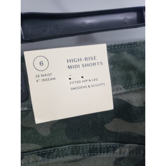 NEW SIZE 6 -‎ UNIVERSAL THREAD HIGH RISE MIDI RAW HEM CAMO SHORTS GREEN CUT OFF - Picture 4 of 4